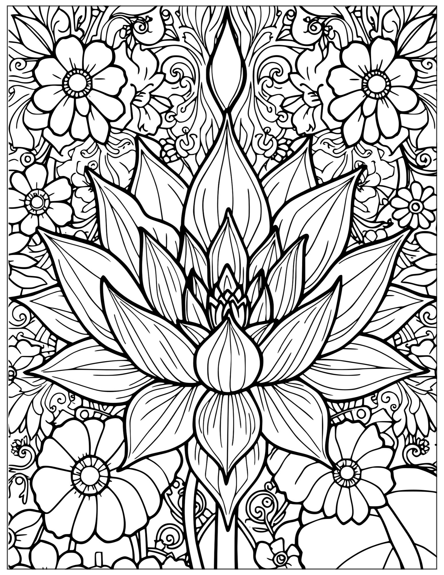 adult coloring lotus pattern