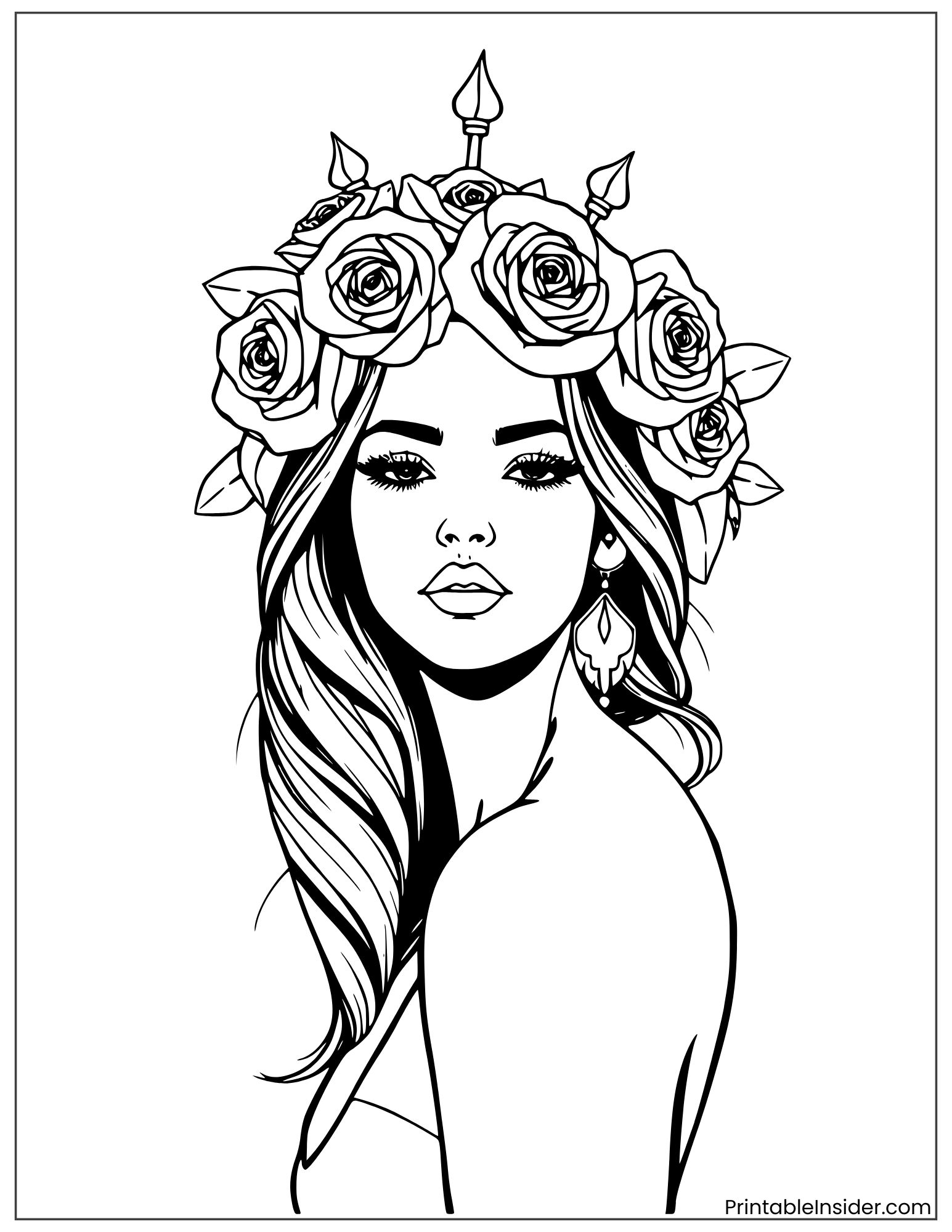 beautiful woman wearing roses crown