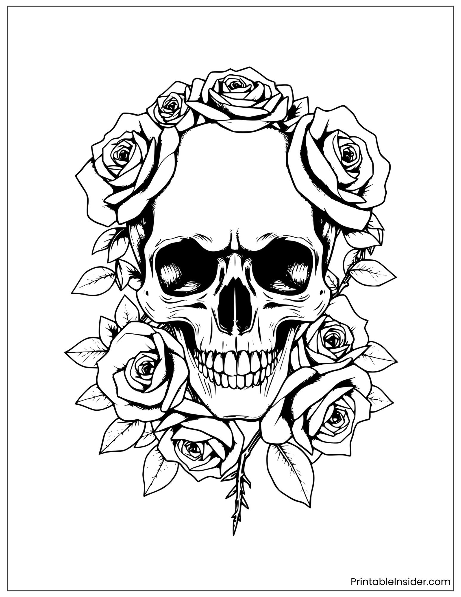 detailed skull with roses