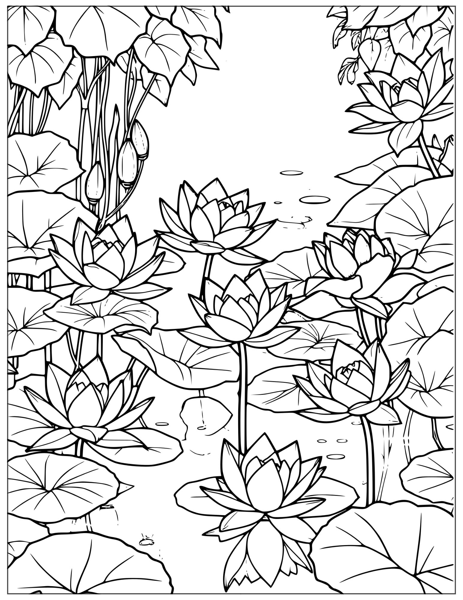 lotus pond with detailed water ripples