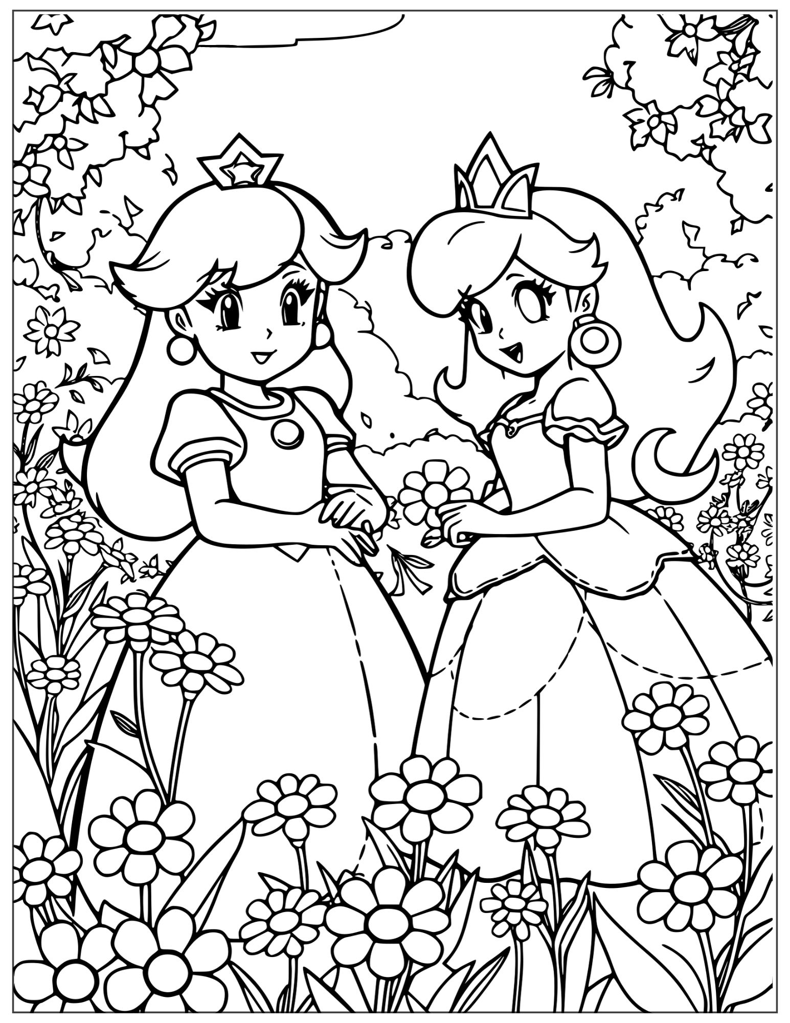 princess peach and daisy in a daisy garden