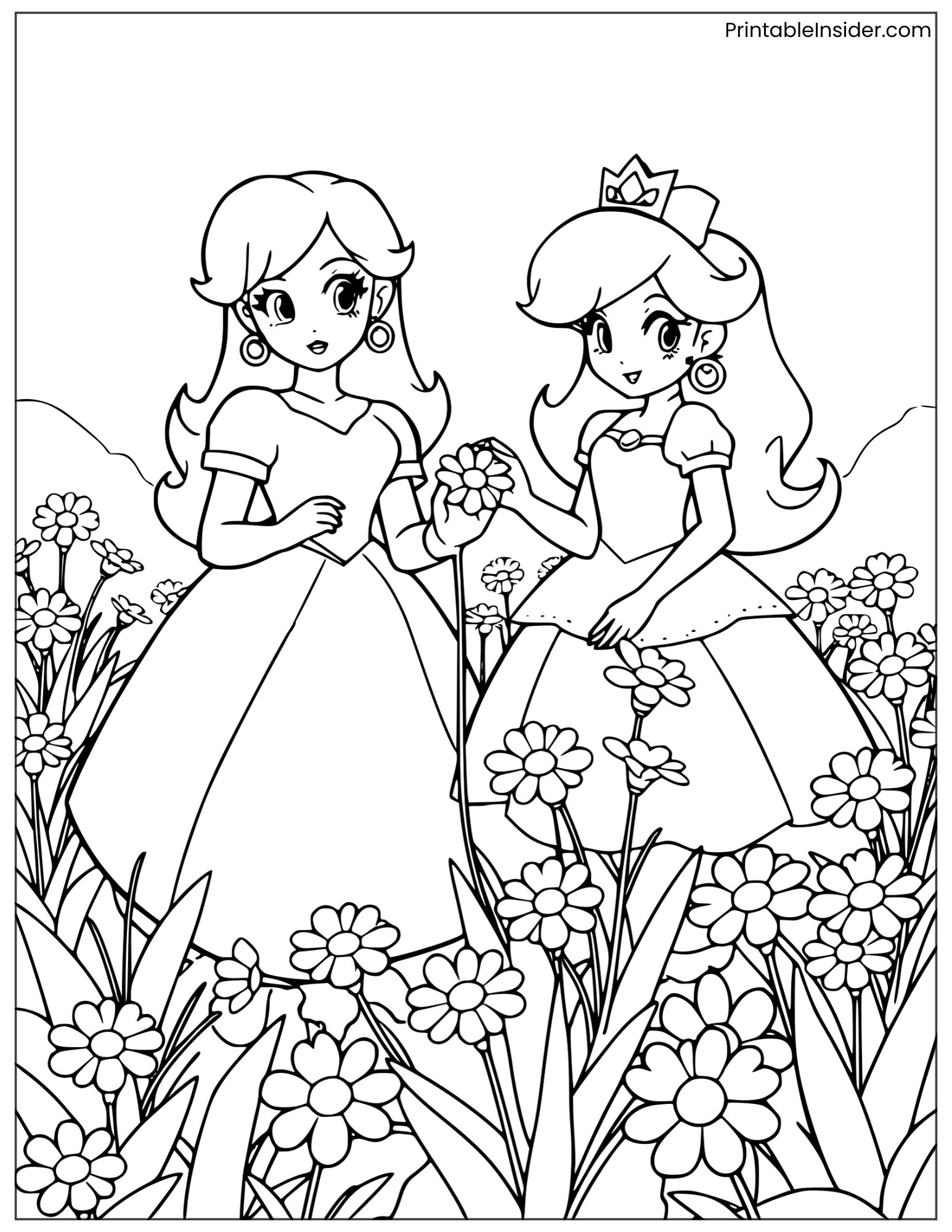 princess peach and daisy picking flowers