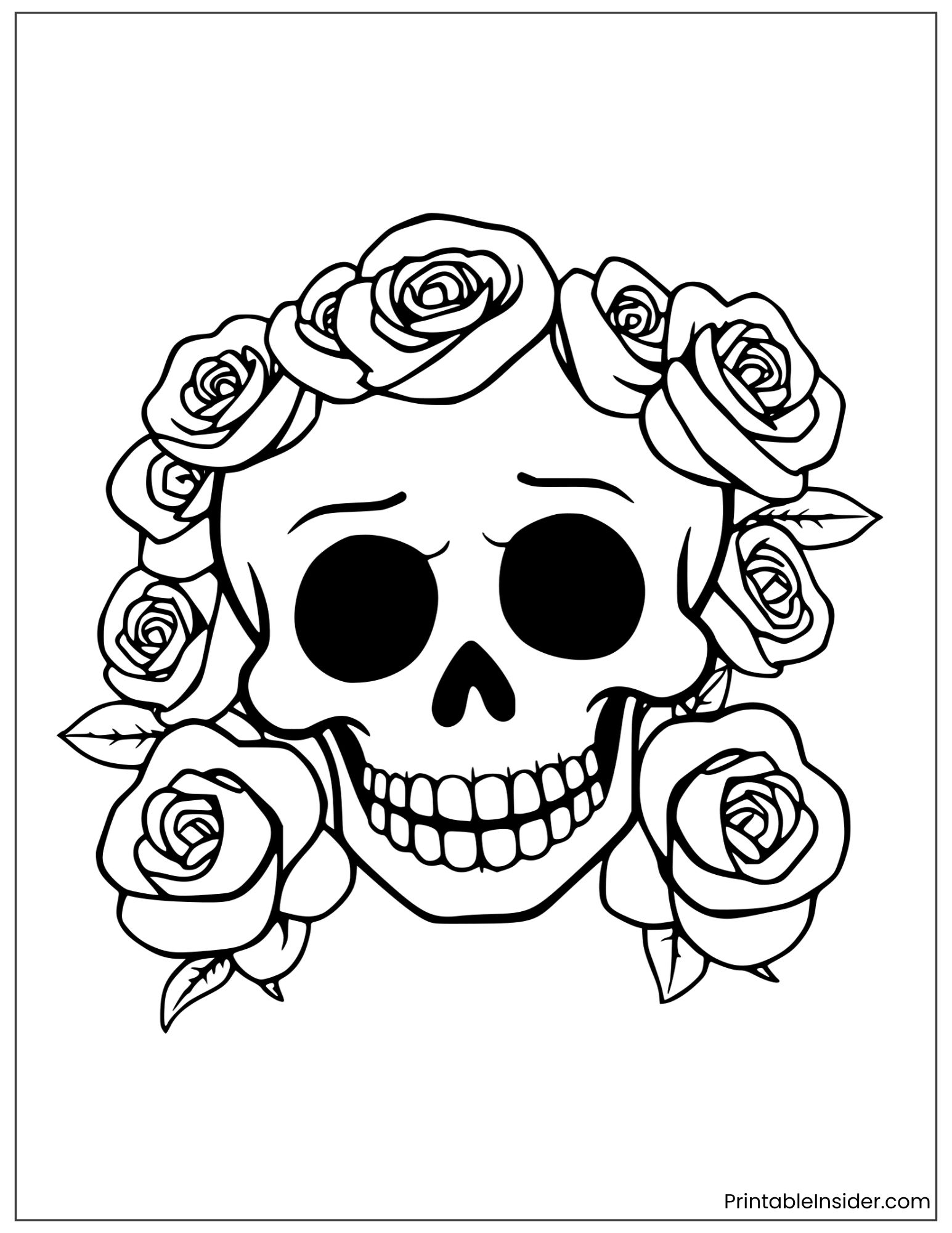 smiling skull with roses